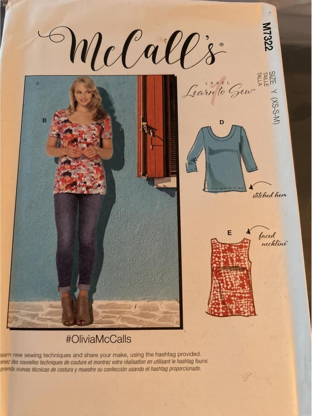 McCall's M7322Misses' Top Sewing Pattern XS-S-M -pb2